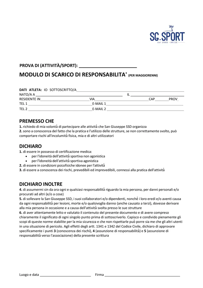 Modulo di Scarico Responsabilità